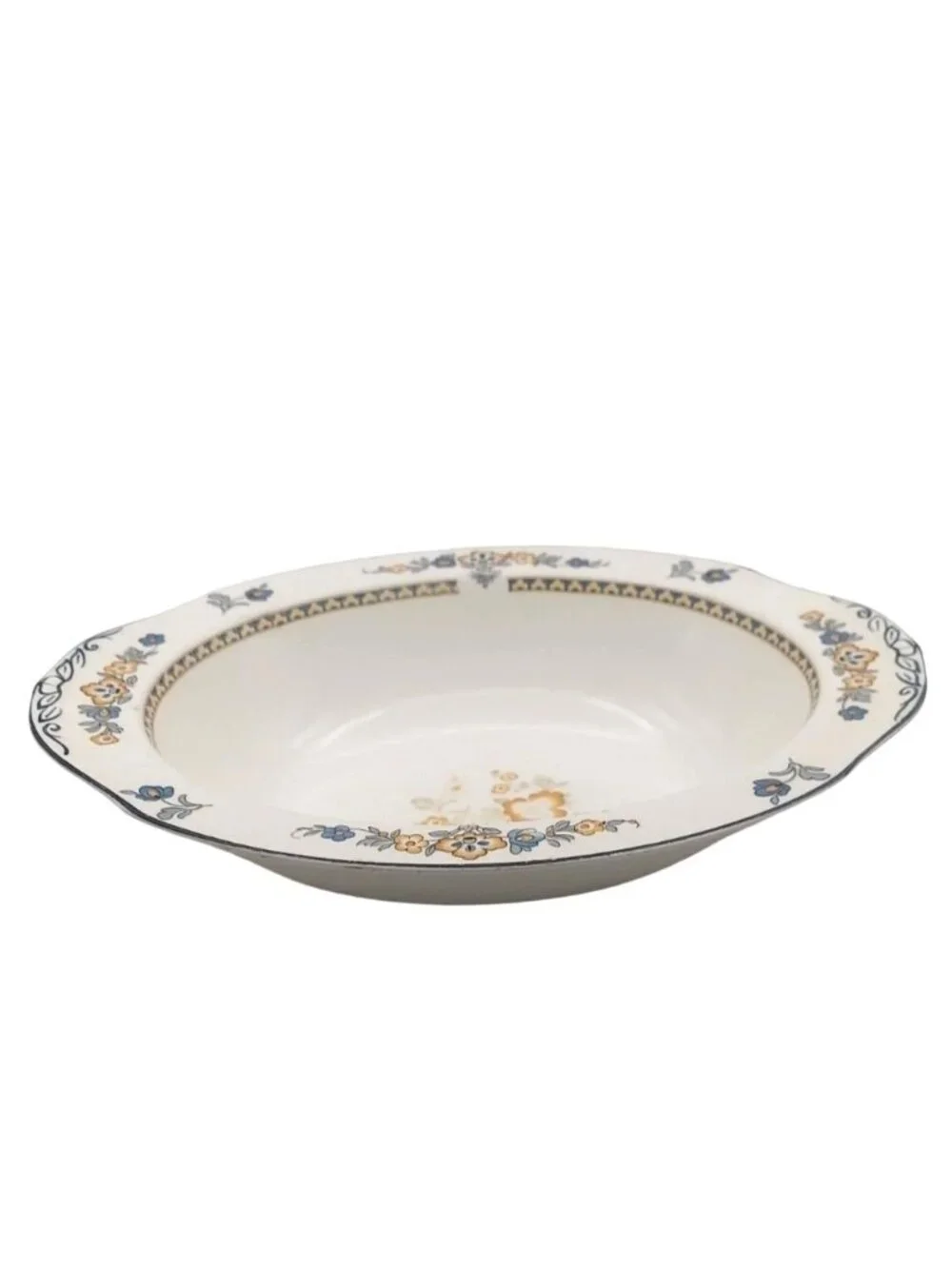 Antique Porcelain Oval Serving Bowl W H Grindley Chelsea Ivory Torbay Floral 20s